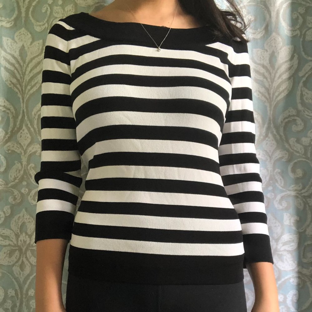 Joseph A. Women's White & Black Striped Long Sleeve Shirt, Size Small